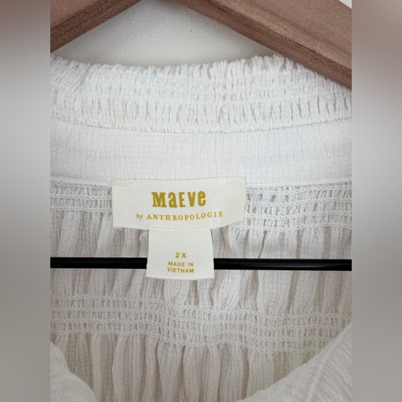 Anthropologie Maeve Smocked Button-Front Top cream 2X - Picture 5 of 8